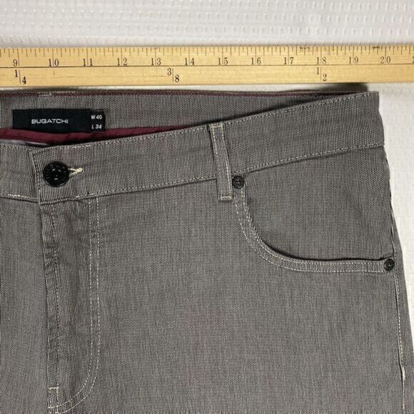 Bugatchi Uomo Pants Mens Size 40x34 Gray Striped Relaxed Fit Flat Front Trousers - Picture 10 of 14